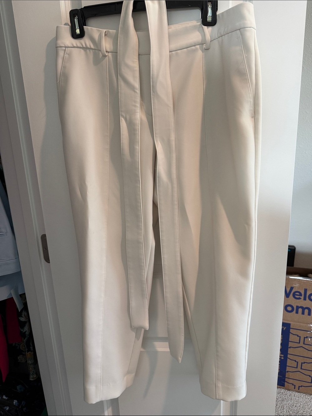 Ann Taylor Cream Tie-Waist Cropped Pants